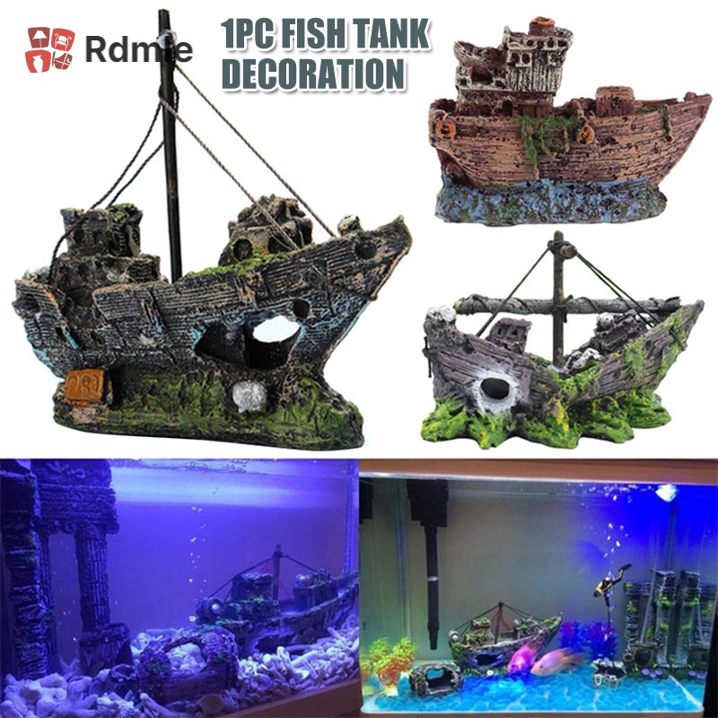 Mô Hình Tàu Đắm Bằng Nhựa Dùng Trang Trí Bể Cá