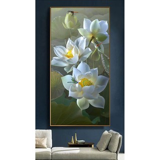 Tranh canvas treo tường hoa sen trắng khổ dọc TTC20-861 - 45x 90 cm