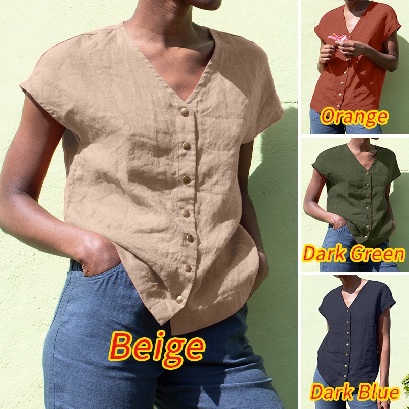Zanzea Áo liền quần Cotton Ngắn Tay Cổ Chữ V Phong Cách Châu Âu Cho Nữ