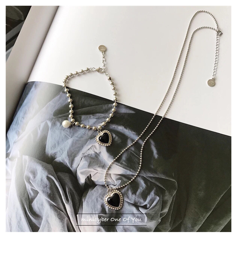 Dây Chuyền Mặt Trái Tim Màu Đen Phong Cách Hàn Quốc 22535