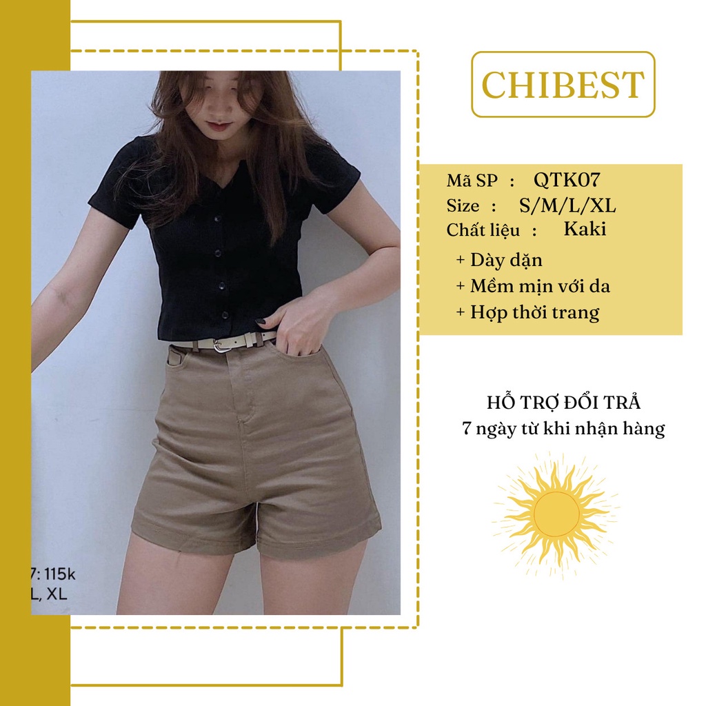 Quần short nữ lưng cao túi mổ phong cách Hàn Quốc quần short kaki nữ quần ngố nữ CHIBEST QTK07