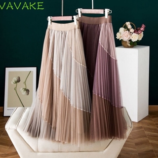 【Velvet / No Plus2021 New High Waist Pleated Mesh Skirt Slim Long Skirt