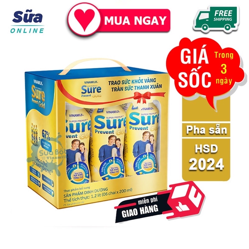 [MẪU MỚI] SỮA BỘT PHA SẴN VINAMILK SURE PREVENT GOLD 200ML (HỘP 6 CHAI)