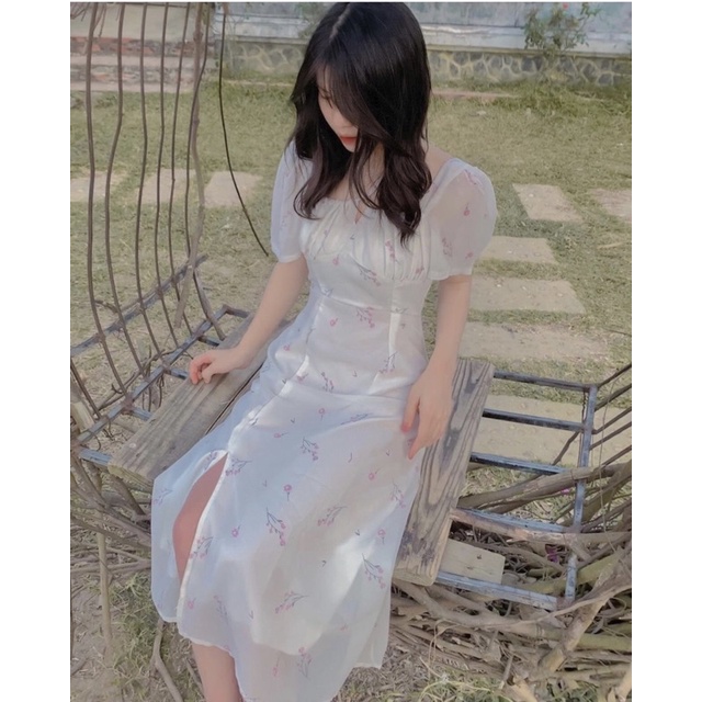 Váy maxi hoa nhí xẻ tà