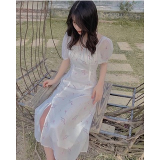 Váy maxi hoa nhí xẻ tà
