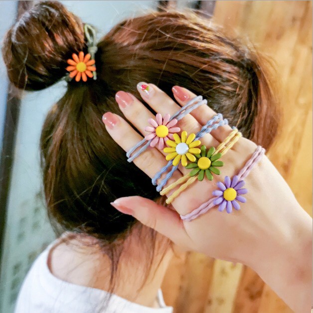 Set 5 thun cột tóc - dây buộc tóc hoa cúc cực xinh - Dumi Shop