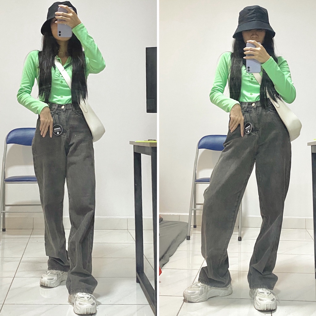 Quần Jean Nữ Ống Rộng Dáng Dài Chất Jean Cotton (mắc cài trắng)
