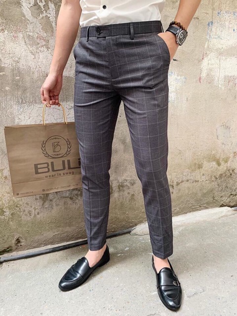 Quần âu kẻ caro xám cao cấp