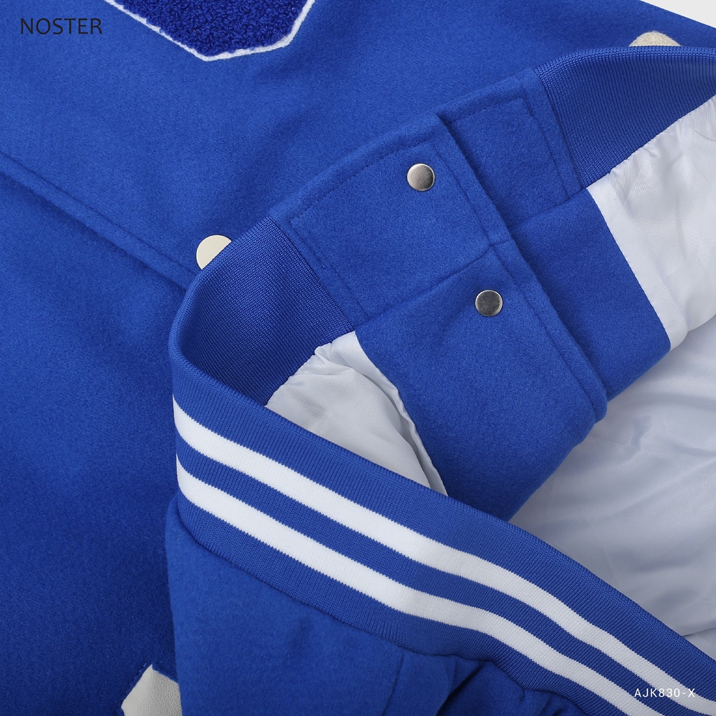 Áo khoác Bomber Varsity, chất dạ phối tay da, họa tiết thêu 6 - Thương hiệu NOSTER mã AJK830