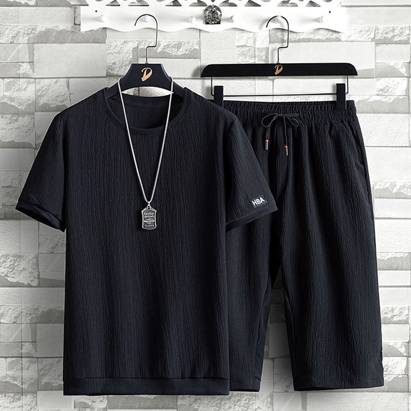 Set đồ thể thao plus size ngắn tay vải lụa mát thời trang mùa hè cho nam