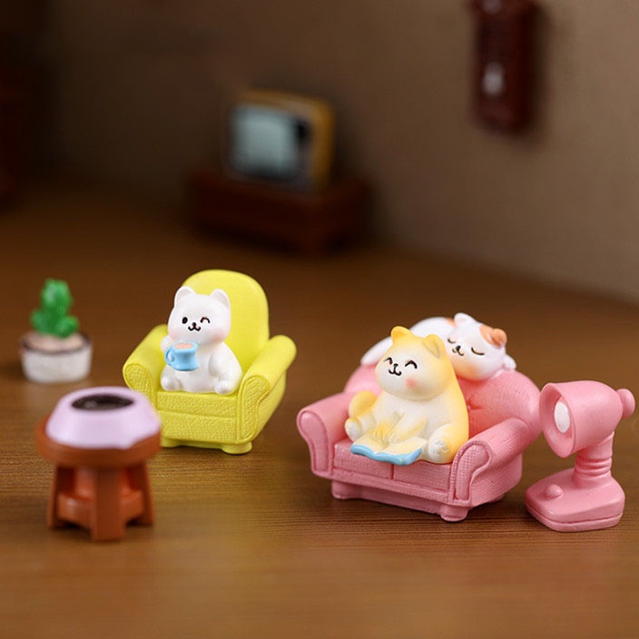 Decor bàn gia đình mèo boss mini và phụ kiện mini trang trí cùng nhà búp bê, Dollhouse DIY