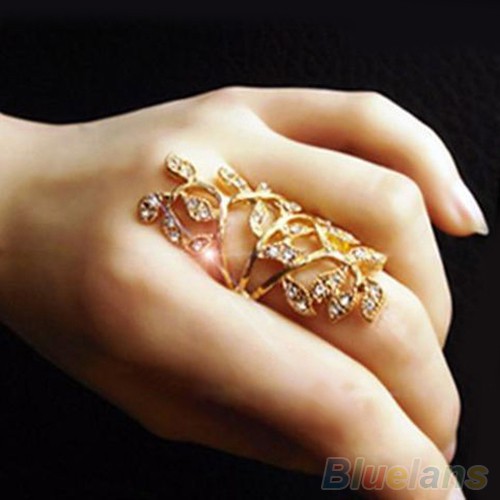 Nhẫn đeo tay tạo hình nhành lá cây phối đá nhân tạo độc đáo thời trang cho nữ