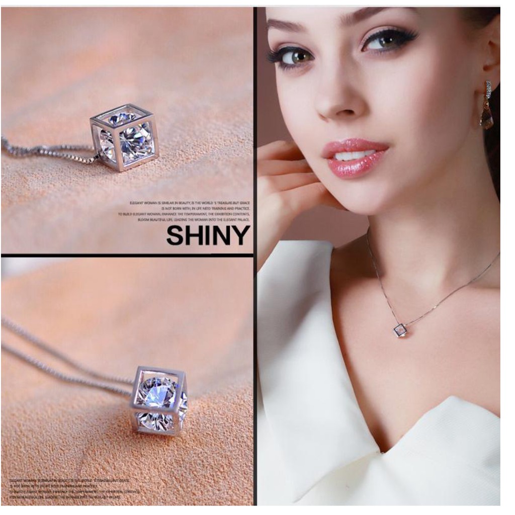 Dây Chuyền Bạc S925 Hình Vuông Zircon LOVE MAGIC Phong Cách Hàn DCBACLOVEMAGIC
