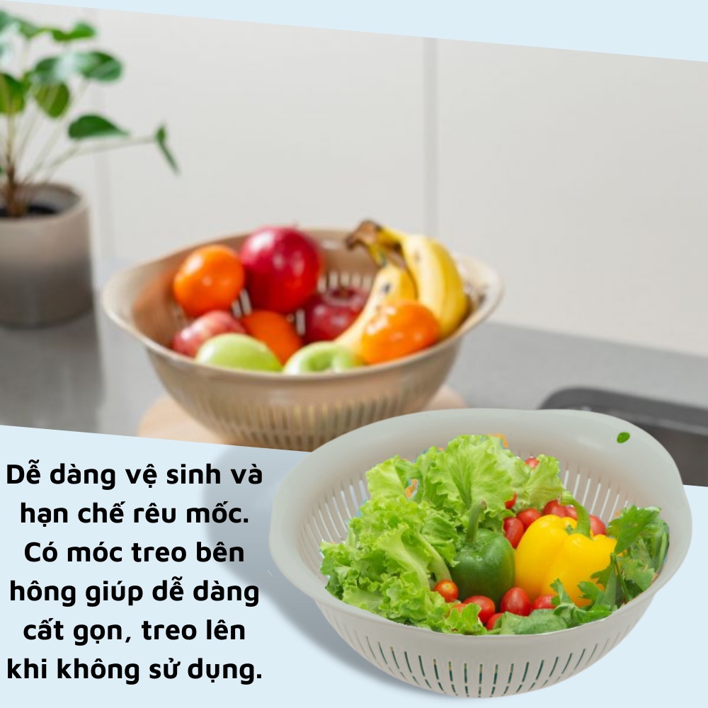 Bộ thau rổ nhựa cao cấp 23cm 30cm 35cm rửa rau củ quả đựng đồ sang trọng an toàn cứng inochi