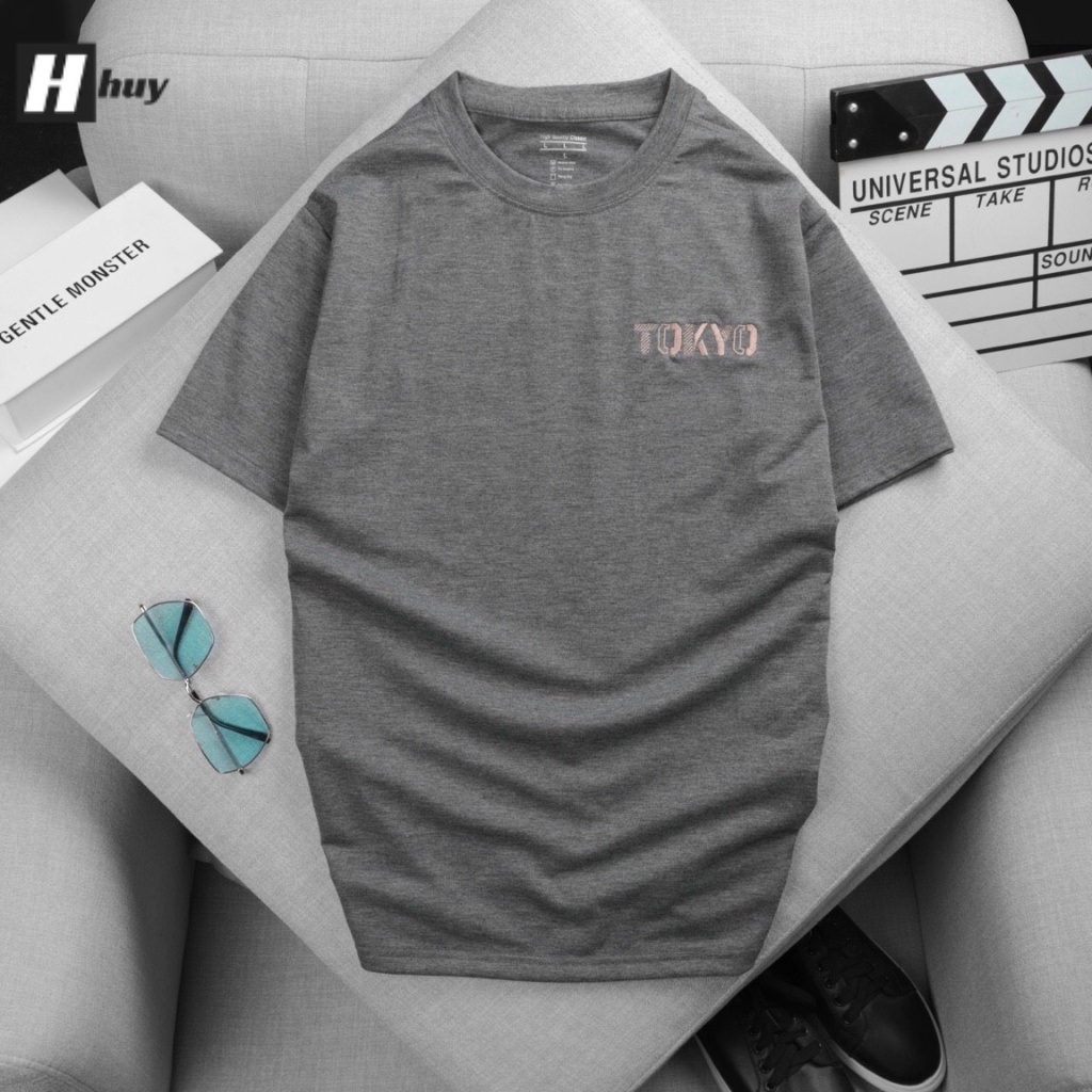 Áo thun nam cổ tròn tay ngắn in chữ TOKYO, đơn giản, 3 màu cơ bản