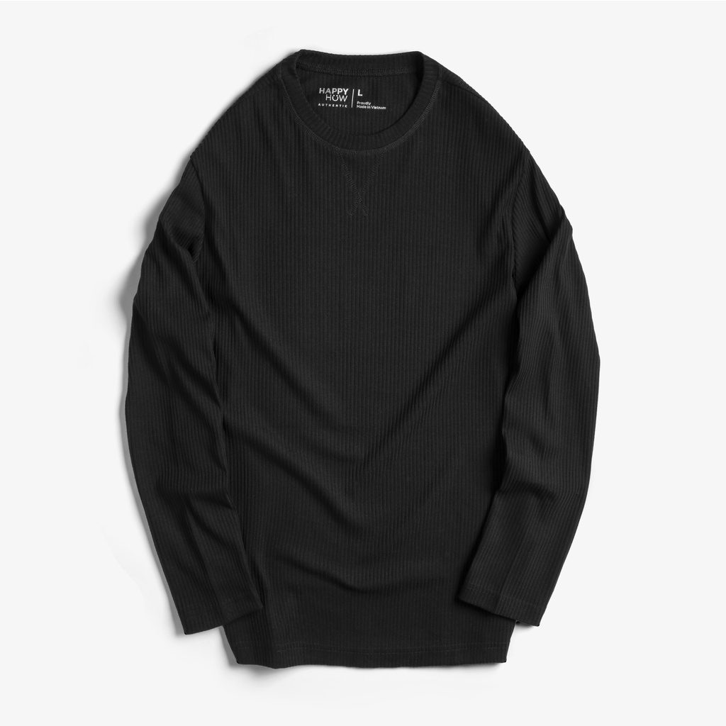 Áo thun nam dài tay cổ tròn LONGEE giữ nhiệt vải cotton sọc gân co dãn , dày dặn - HAPPYHOW | BigBuy360 - bigbuy360.vn