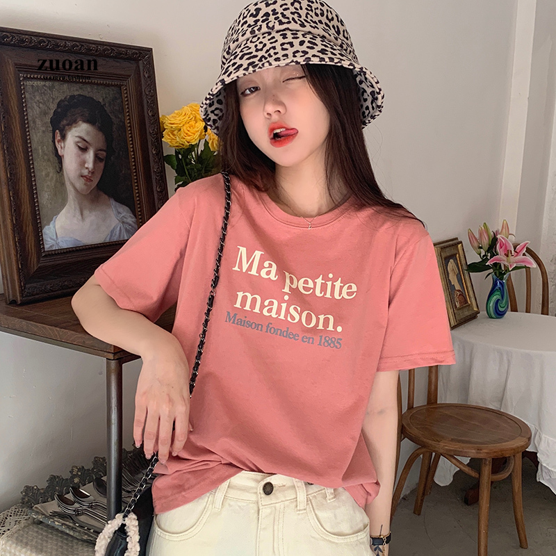 SUXI Áo Thun Ngắn Tay In Chữ Đơn Giản Cho Nữ