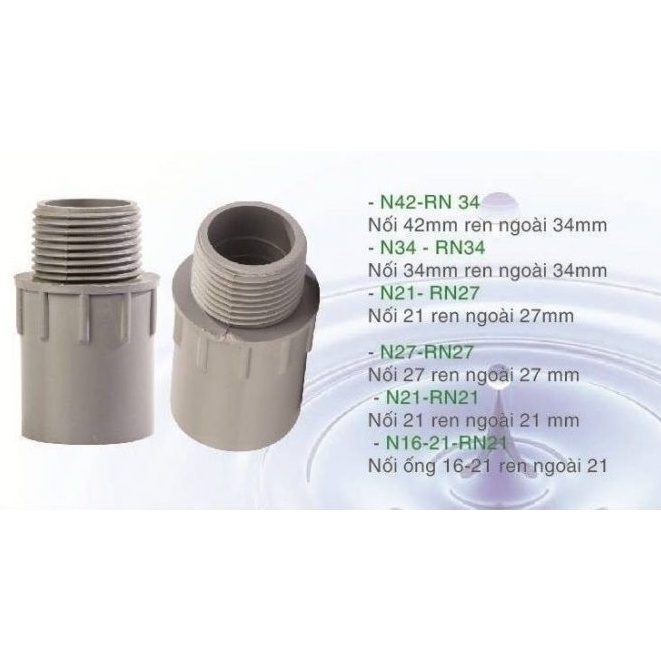 Nối ống ra ren ngoài nhiều kích cỡ nhựa  PVC