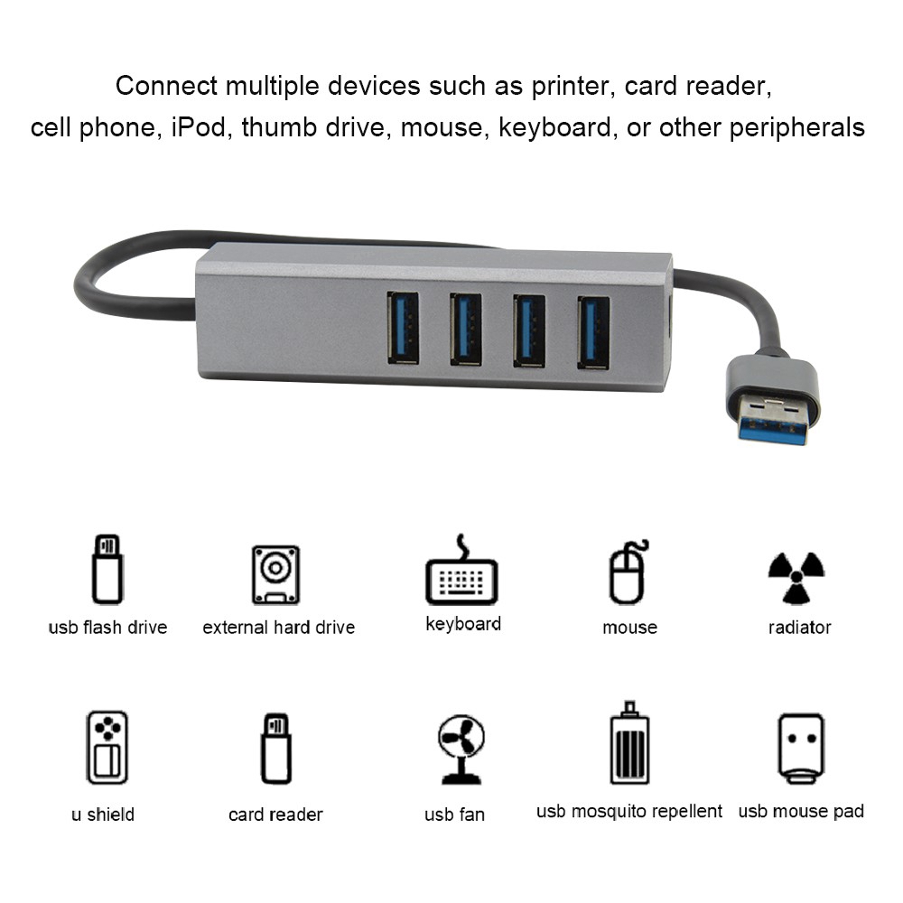 CHYI USB Hub 3.0 4-port USB3.0 high-speed splitter adapter with DC 5V / 2A power supply port for laptop PC phone