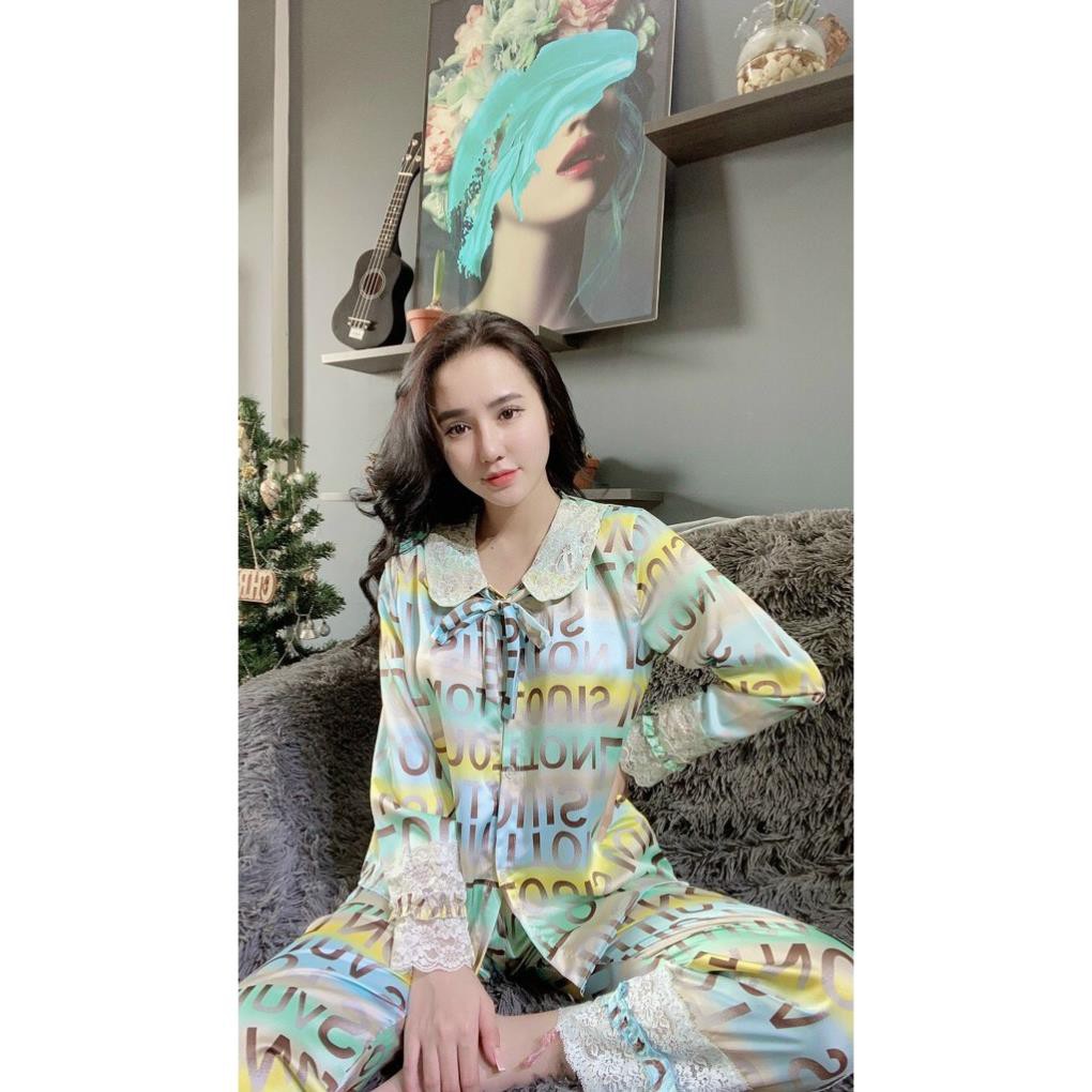 Đồ Bộ Nữ Mặc Nhà Mặc Ngủ Áo Dài Quần Dài Kiểu Pijama Sang Chảnh Từ Lụa Cao Cấp.