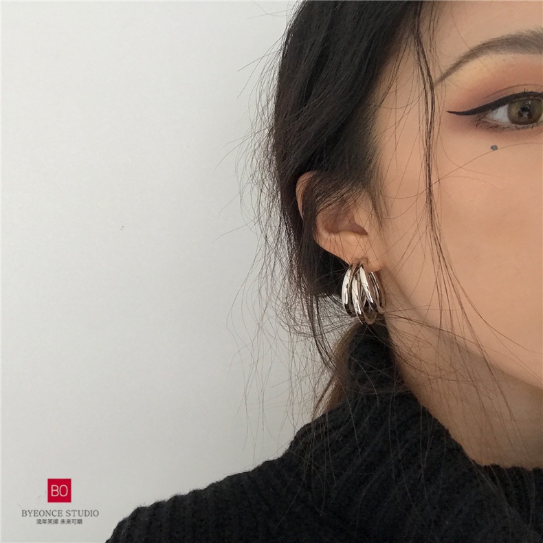 Khuyên Tai Kim Loại Nhiều Lớp Phong Cách Âu Mỹ Đơn Giản