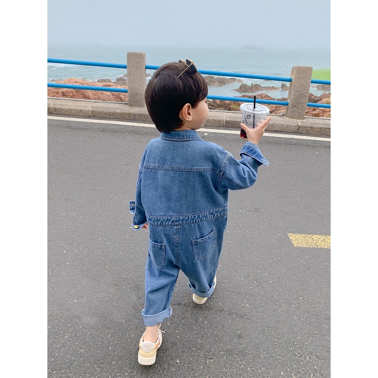 [Babycat] Hàng Có Sẵn Áo Liền Quần Denim Mỏng Phong Cách Hàn Quốc Nhật Bản Nhật Bản Mùa Xuân Thu Hợp Thời Trang Cho Bé Trai Mặc Ngoài Trời