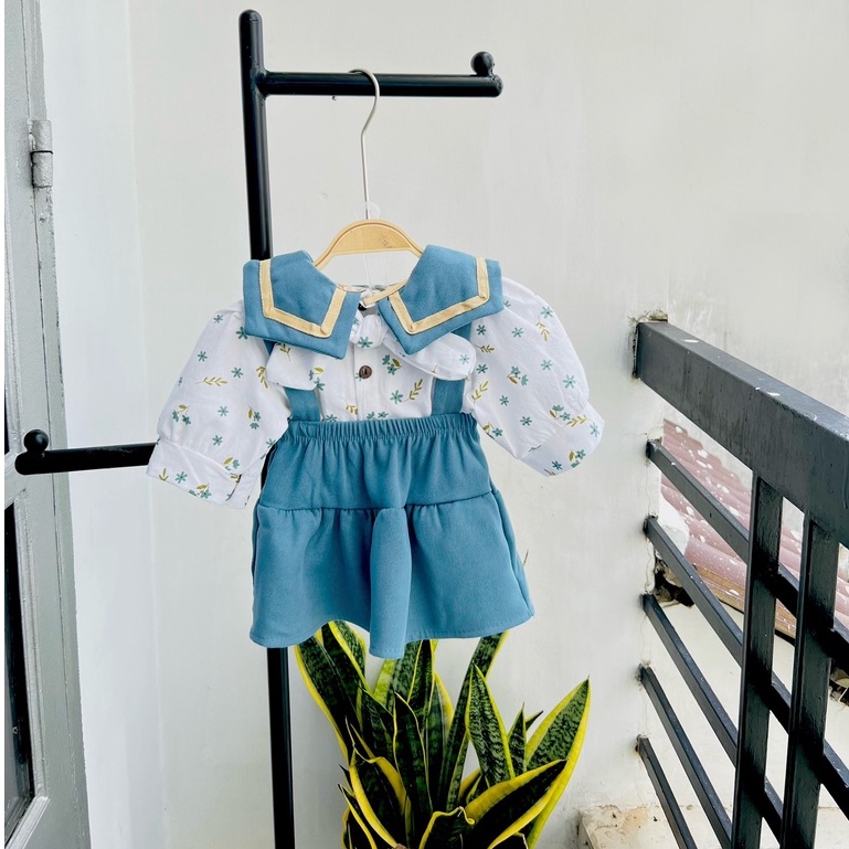 Set áo thô váy yếm thủy thủ nhung tăm kèm turban bé gái 1 2 3 4 tuổi MINTSCLOSET Mint's Closet - GS1042
