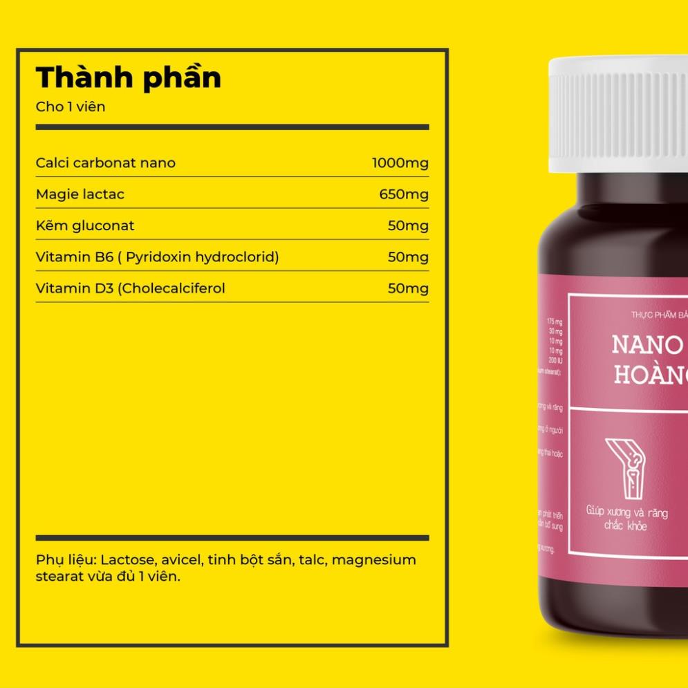 Nano Canxi Hoàng Liên – Hỗ trợ bổ sung canxi và vitamin D3 cho bà bầu và trẻ em, giúp xương chắc khỏe (lọ 60 viên)
