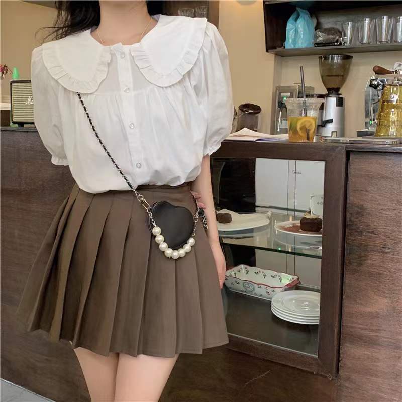 Áo Sơ Mi Trắng Tay Ngắn Phồng Cổ Búp Bê Phong Cách Phương Tây Thời Trang Mùa Hè Cho Nữ