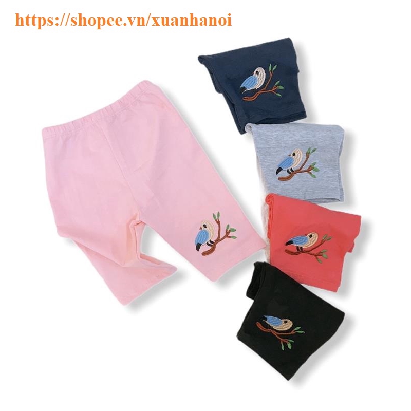 Combo 2 quần Legging ngố cho bé gái thêu chim chích bông