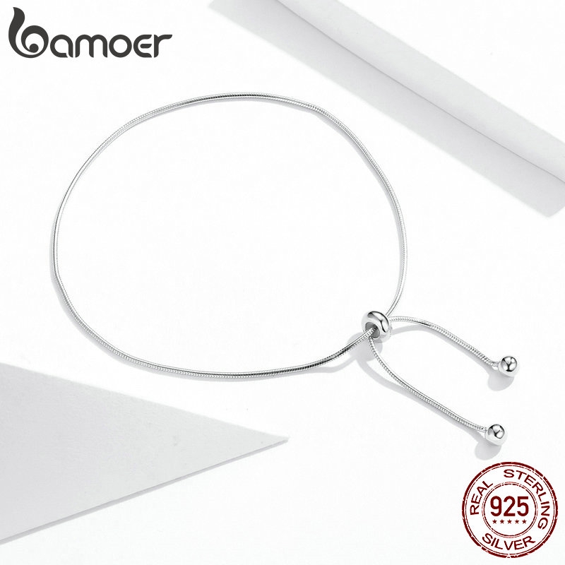 Lắc chân Bamoer SCT016 làm bằng bạc 925 mạ Platinum có thể điều chỉnh kích cỡ