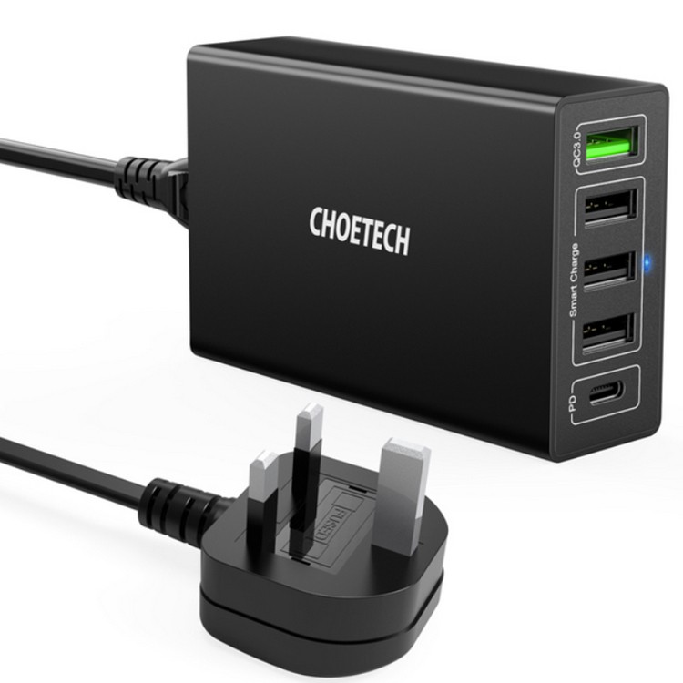 Củ sạc cắm tường CHOETECH 5 cổng USB C PD 60W cho MacBook/ iPad Pro