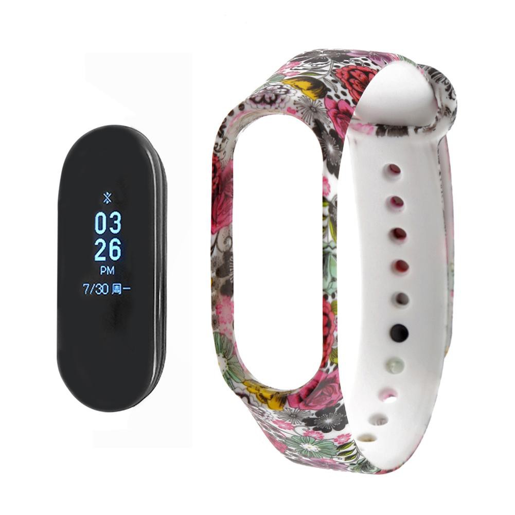 Dây Đeo Thay Thế Chất Liệu Silicon Hoạ Tiết Hoa In Cho Xiaomi Mi Band 3