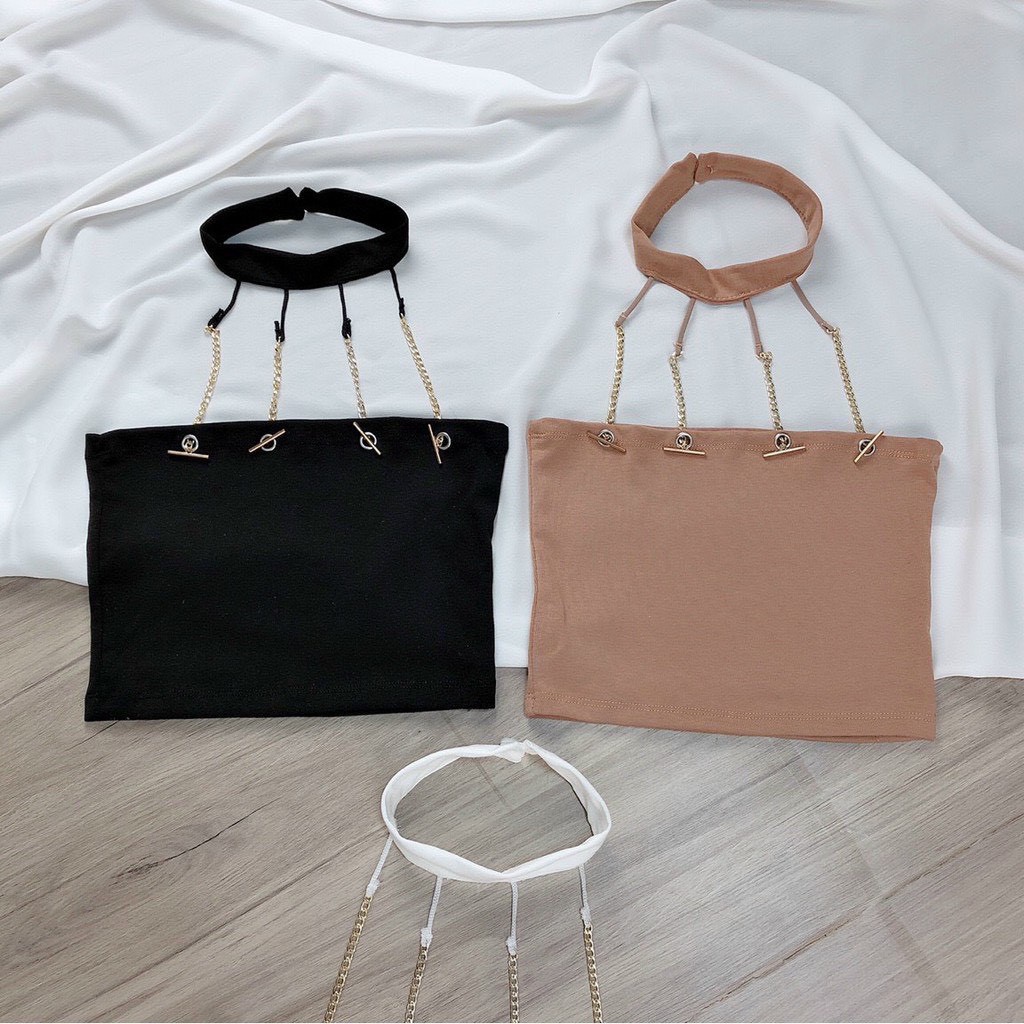 Áo ống phối vòng xích cổ chocker cá tính
