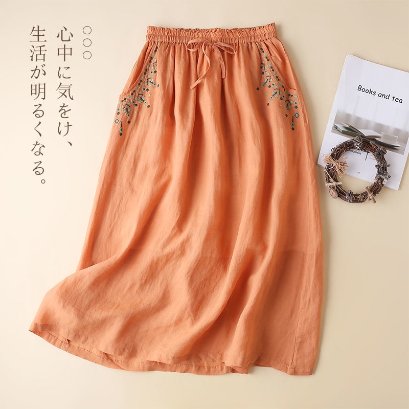 Chân Váy Chữ a Vải Lanh Cotton Mỏng Dáng Rộng Thêu Họa Tiết Thời Trang Xuân Hè Hàng Mới 2022