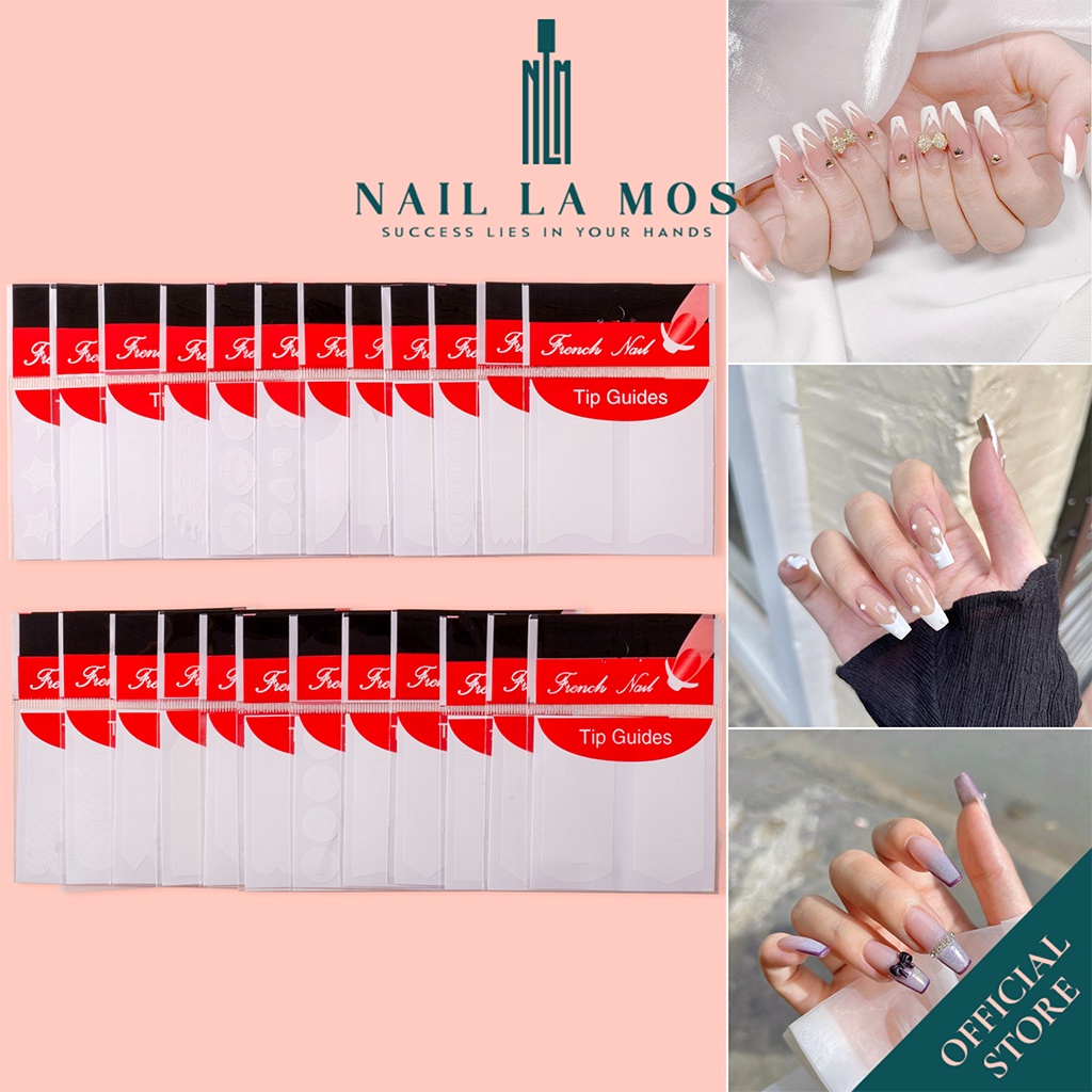 Set 24 tấm gồm 44 mẫu miếng dán hỗ trợ sơn trang trí móng tay - sticker tip guides french nail