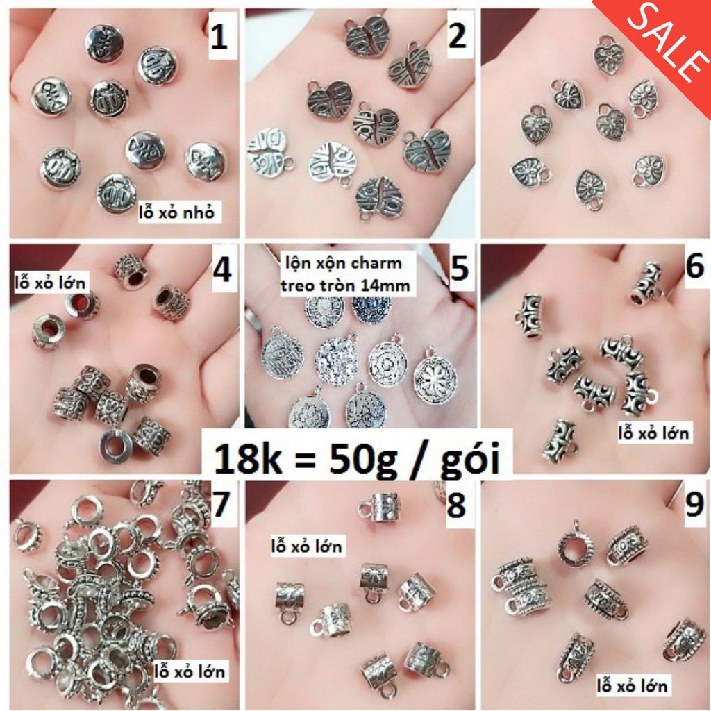 Charm xỏ - treo bạc cổ phụ kiện lùa : 50g / gói = 18k [ Charm sỉ Tphcm ]