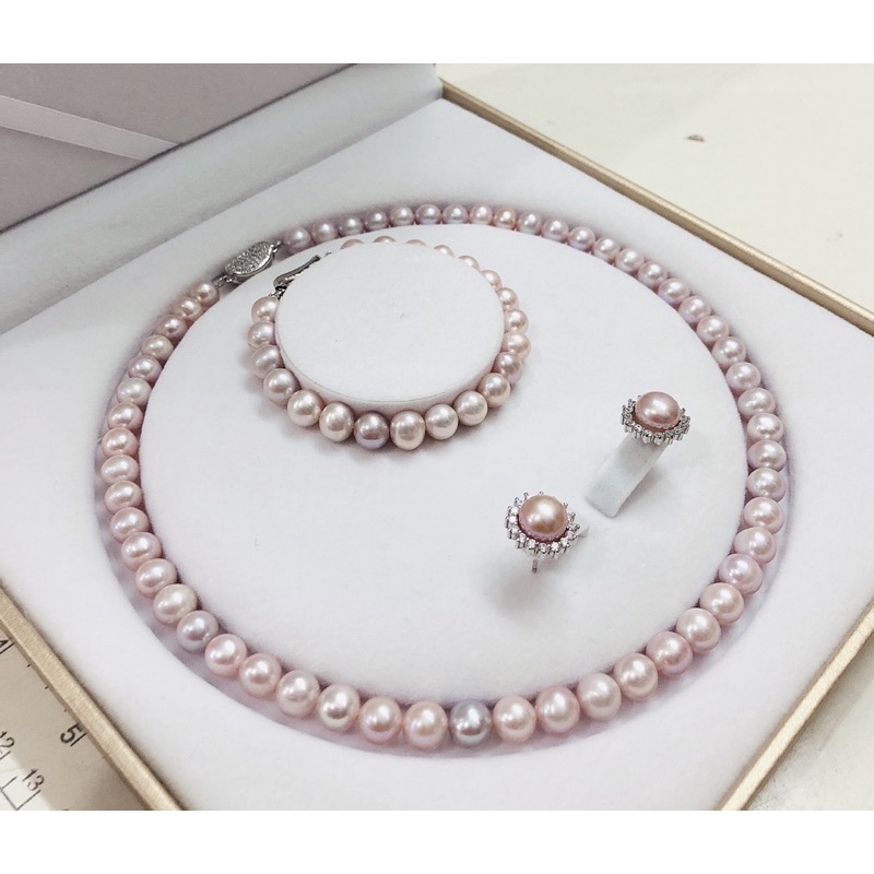 Bộ trang sức màu hồng phấn 3 món khóa bạc