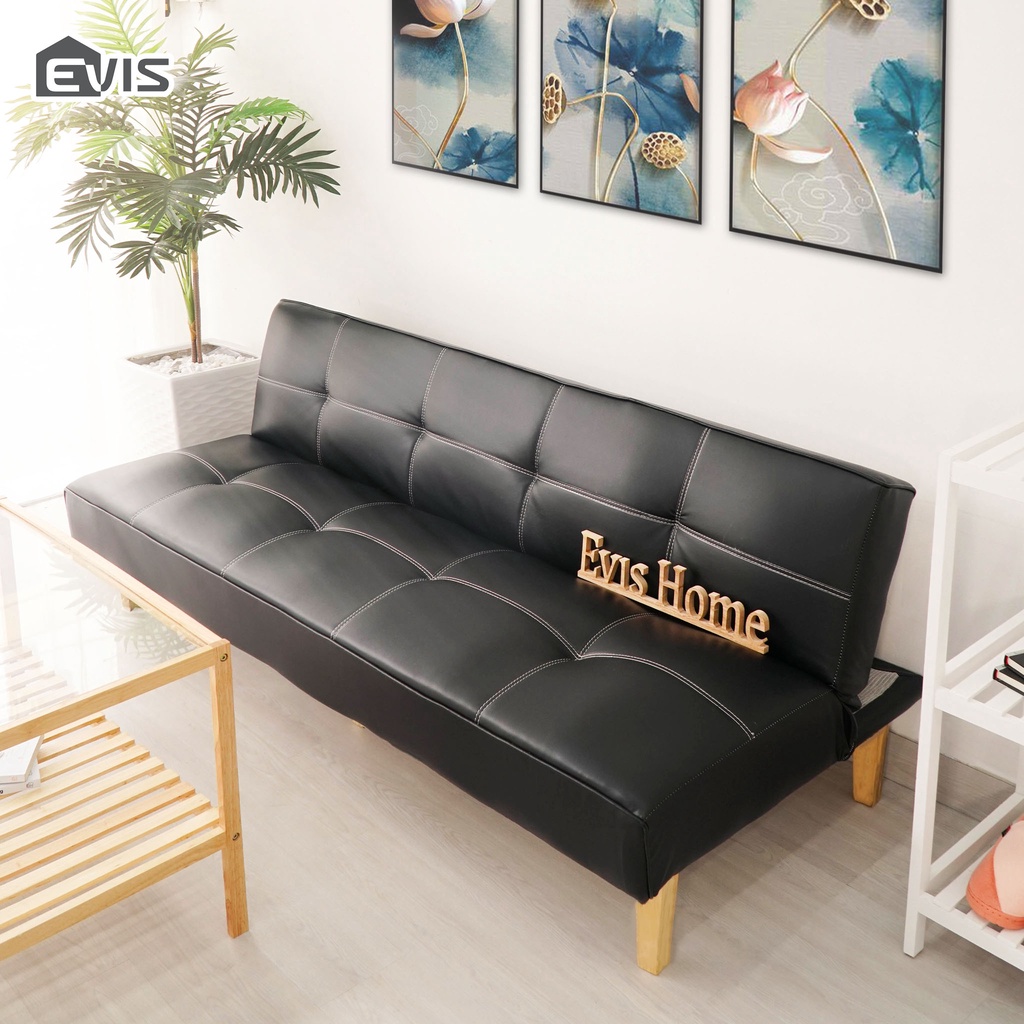 Ghế Sofa Evis Home - Chất Liệu Da Trơn Láng Có Hoạ Tiết Chần Chỉ - Kết Hợp Giường Ngủ Hiện Đại - Màu Đen