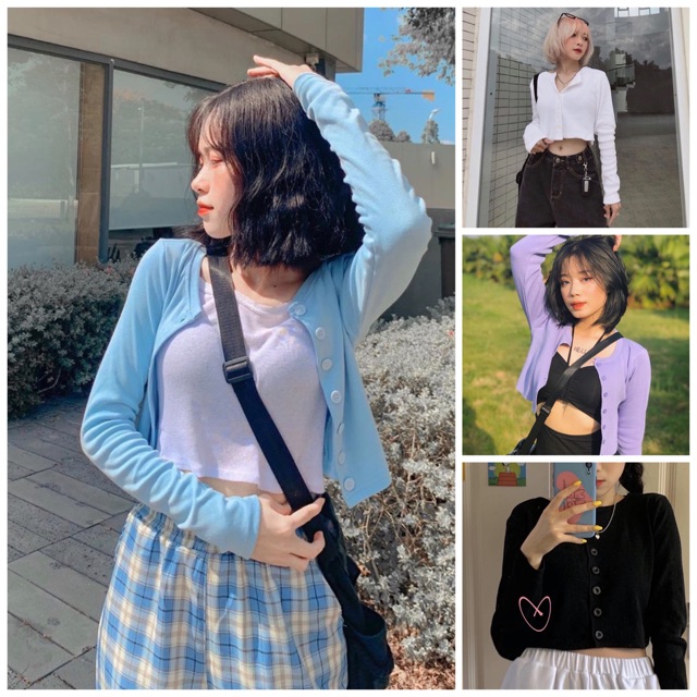 [Áo Croptop] Áo khoác nữ cadigan croptop 7 cúc dài tay 8 màu