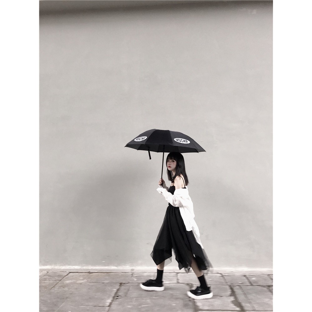 Set đầm dài đen cao cấp 2 dây váy xòe đuôi cá + áo khoác ngoài màu trắng ulzzang