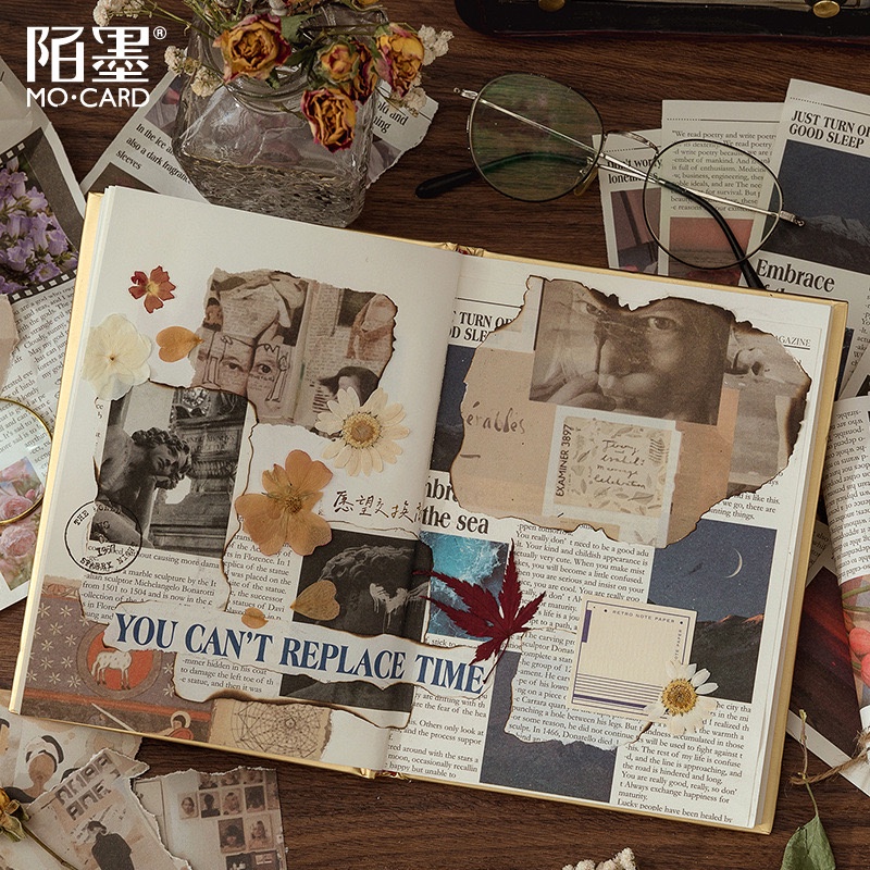 set giấy báo poster phong cách vintage cổ điển dùng trang trí sổ bullet journal phụ kiện decor chụp ảnh winzige