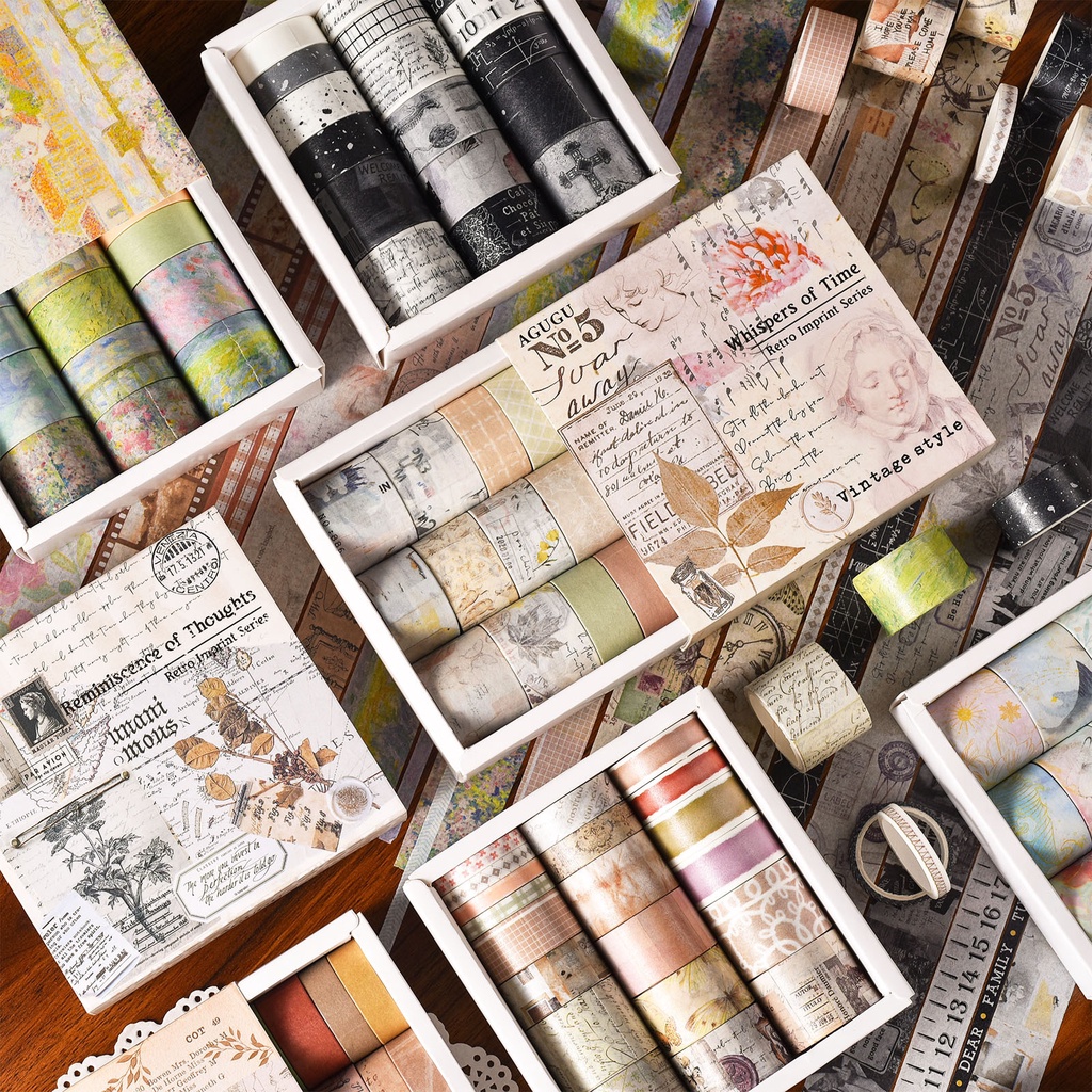 Set 20 Băng Dính washi 2m Phong Cách retro Trang Trí Sổ Tay