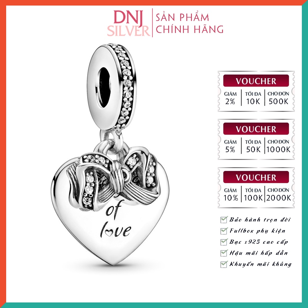[Hàng cao cấp] Charm bạc 925 cao cấp, hàng chuẩn bạc - Charm Bow &amp; Love Heart thích hợp để mix vòng tay charm - DN003