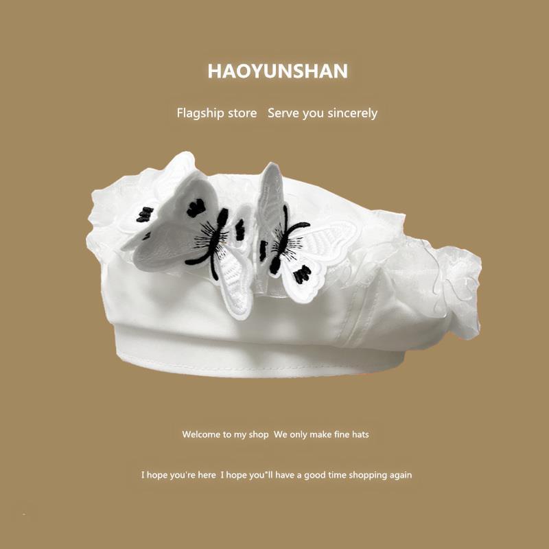 Mũ Beret Phối Dây Xích Họa Tiết Bướm Phong Cách Âu Mỹ Chất Lượng Cao Thời Trang Cho Nữ