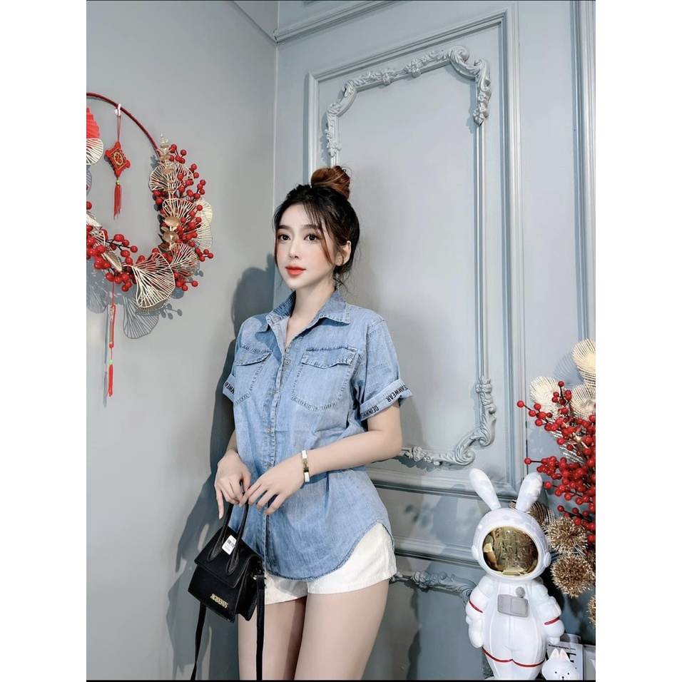 Áo sơ mi jean, áo sơ mi tay ngắn, áo sơ mi form rộng