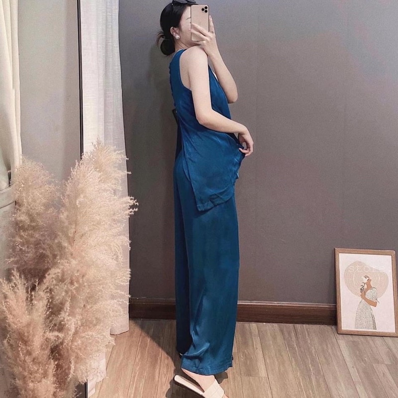 Set đồ bộ lụa sát nách quần dài khoét lưng