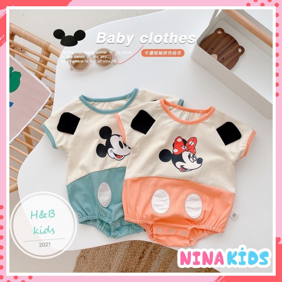 Body mùa hè cộc tay cho bé - Chất cotton co giãn, họa tiết mickey đáng yêu - Size 4kg đến 13kg