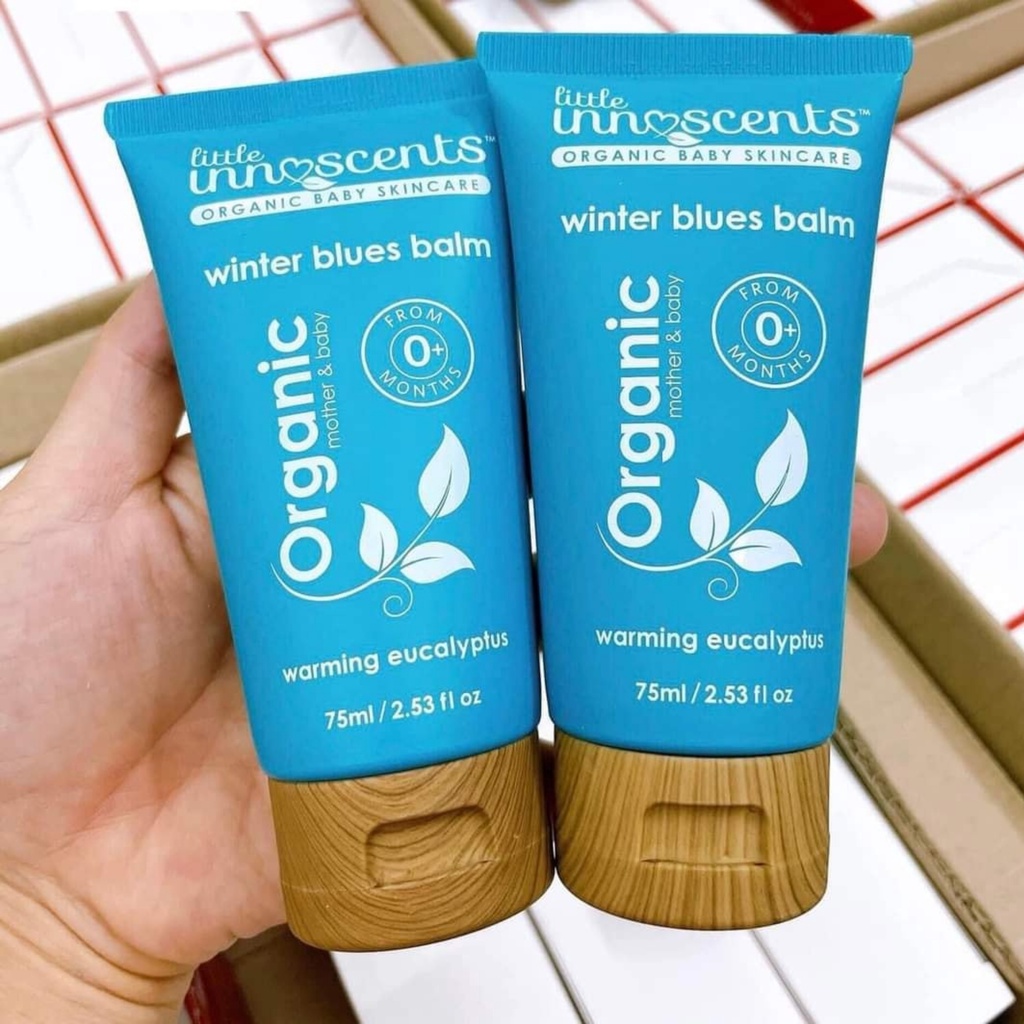 Dầu bôi ấm ngực Organic cho bé kem Organic Little Innoscent winter blue balm Úc giảm ho ngạt mũi phòng ngừa cảm lạnh