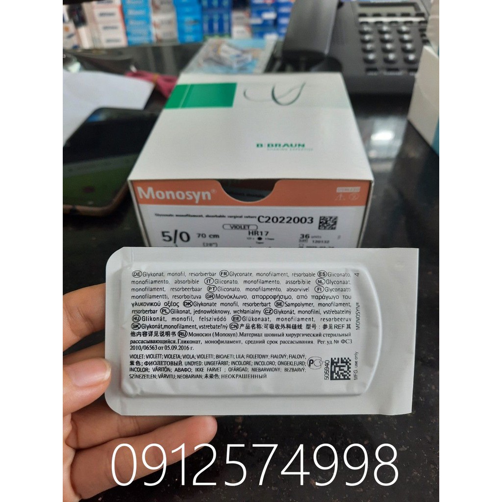 1 tép Chỉ thẩm mỹ tự tiêu Monosyn 5/0